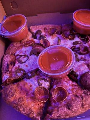 Small Cheese with Jalèpenos, Ricotta and 3 sides of Buffalo sauce   FabuLous  don't settle for less