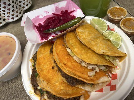 2 birria tacos 2 cochinita tacos