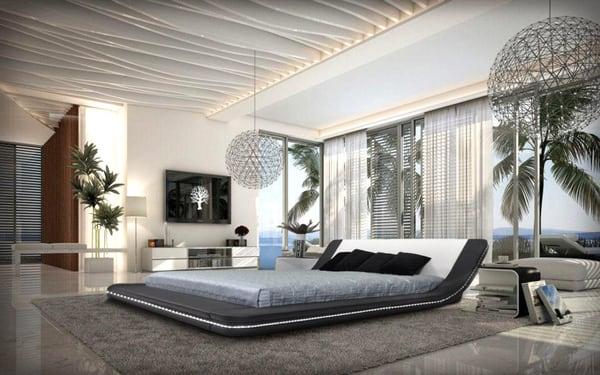 Marquee - Contemporary Leather Platform Bed with LED Lights