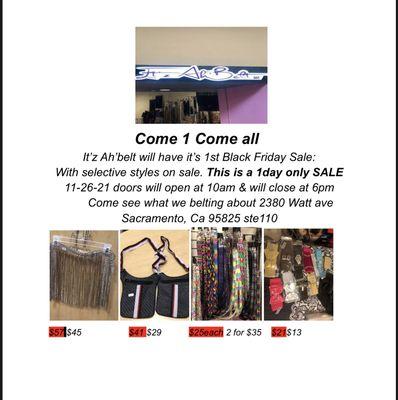 1st Black Friday sale: Come see what we belting about!