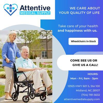 Manual wheelchairs and transport chairs available.