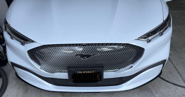 Wrap added to front grill of Mustang