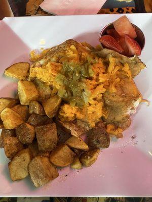 Stressed and Depressed Hash-browns - different cheese requested - and the kitchen accommodated