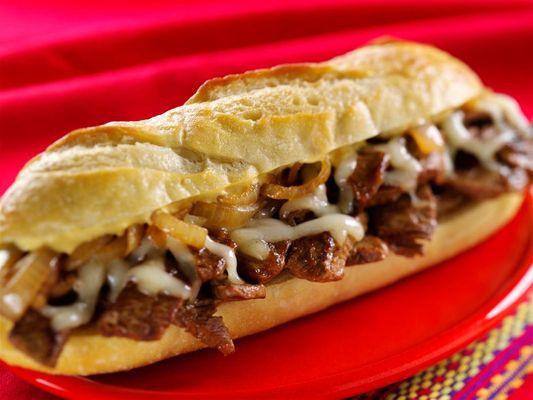 Philly beef cheese sub sandwich (hot off the grill)