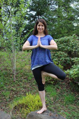 Just outside our building, here's one of our teachers Michelle doing Tree Pose next to trees ;-)