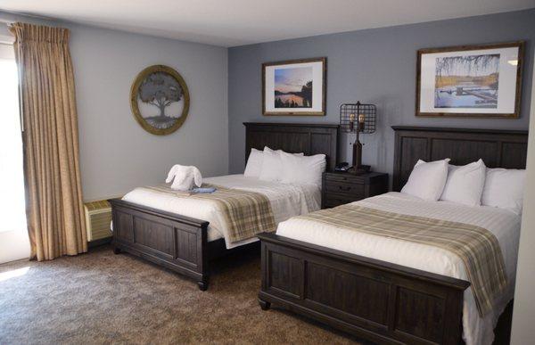 Our lodge rooms were remodeled in 2018 with all new furniture, flooring, bedding and fixtures.