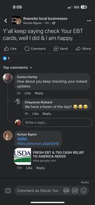 How shitty of Carisa to talk down toward someone who is utilizing government assistance
