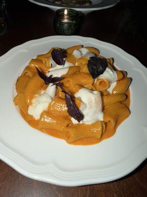 Rigatoni--rich and full of flavor, but still somehow light and not too heavy.