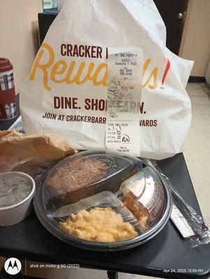 This is the meatloaf with Mac and cheese and potatoes and gravy.