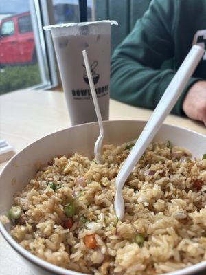 Chicken fried rice and taro tea