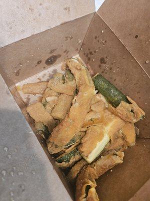 Fried zucchini was terrible. It was really mushy, breading falling off and extremely oily, especially at the bottom of the box.