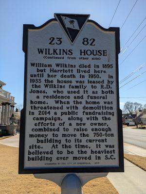 Wilkins House Historical Marker