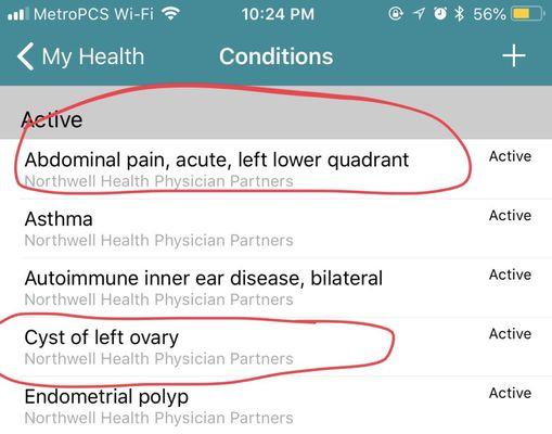The cyst I was never told about, until it popped leaving me in HORRIBLE pain, a high fever, nausea, & vomiting.