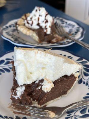 Chocolate pie with meringue & chocolate cream pie
