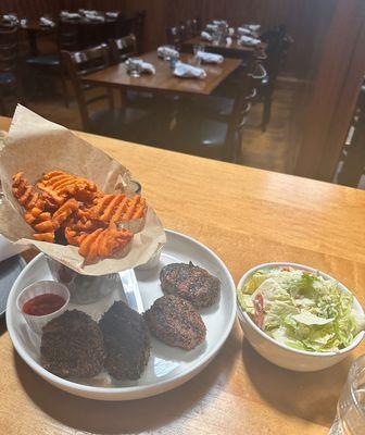 Steak frites and sweet potato fries had a great char and a juicy taste