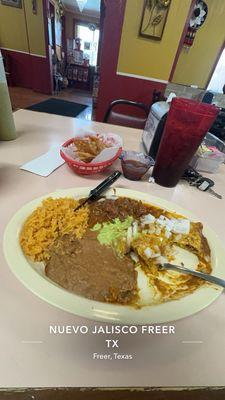 This is the "The Tejano" plate. Highly recommended. Carne guisada has great flavor and tender. Enchiladas are good.