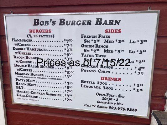 New prices July 2022.