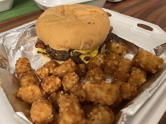 10/01/2022 - $11.50 Bacon Double Cheeseburger & tater Tots $3.50