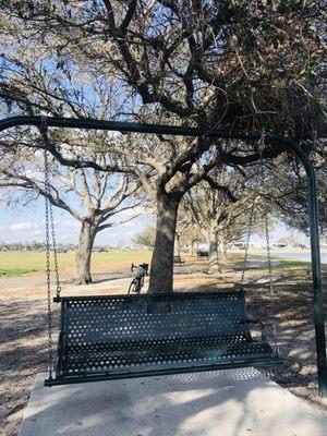 Love swings and in the shade looking at the water view