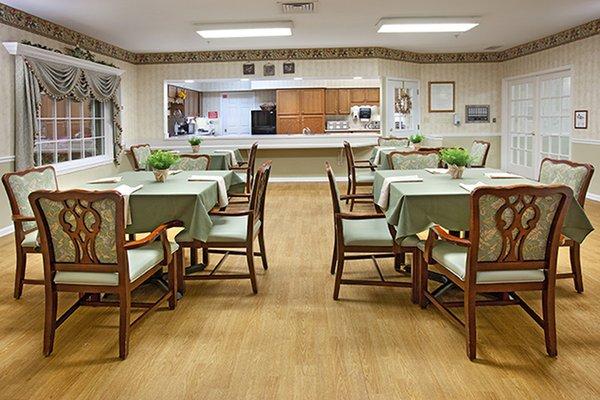 Our LifeStories Memory Care dining room features a country kitchen.