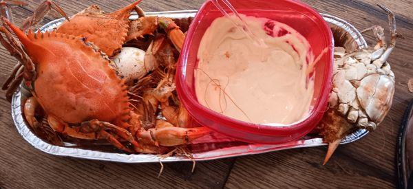 Boiled blue Crabs shrimp and eggs