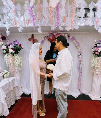 At the wedding chapel.