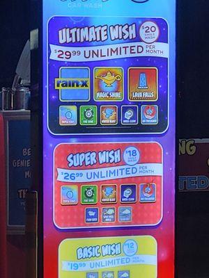 Price list for the new Genie Carwash!