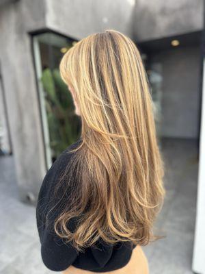 Long layered haircut & blowout
