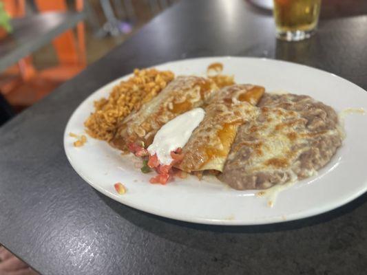 Chicken Enchilada & Pork Tamales Rice & Beans, Combo Entree