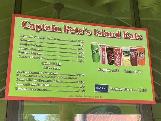 Menu, Captain Pete's Island Eats & Drinks, Adventure Island, Tampa