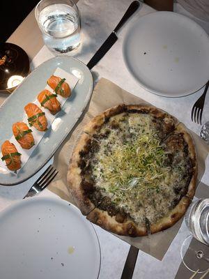 Truffle pizza and crispy rice
