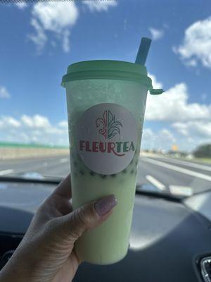Honeydew milk tea with lychee.