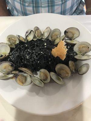Black linguine with clams