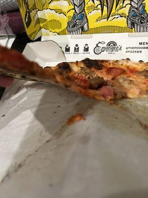 Another view of the paper thin crust.