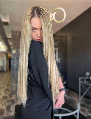 2 rows of our extensions and a custom blonde!