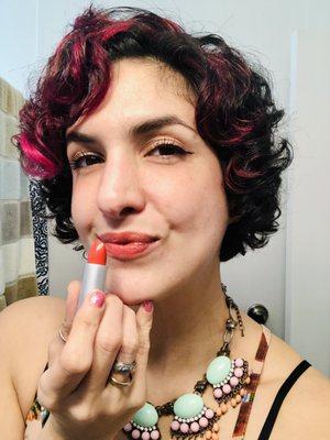 Pink Color Pops with Textured Stacked Bob with custom blended Lipstick