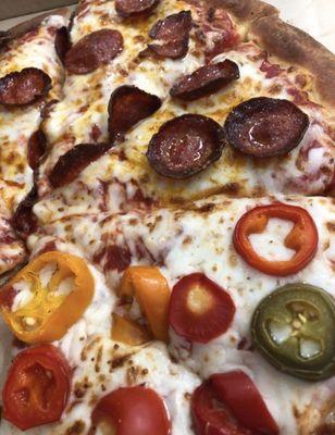 Large half jalapeño and half pepperoni pizza!