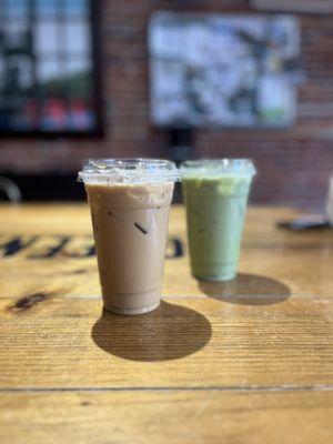 Brown Sugar Oatmilk Latte and Pistachio Matcha