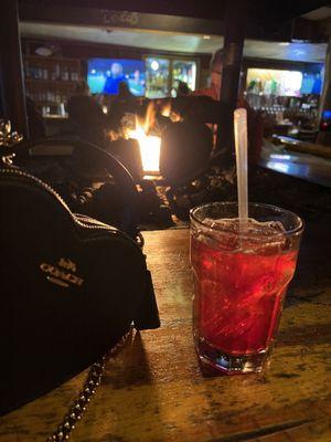Fireside dining w Huckleberry Vodka/soda...