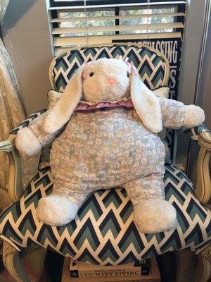 27 year old stuffed rabbit that has been recovered 2-3 times.
