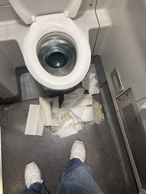 This is the bathroom and the coach car. This is not right. The tickets are high as hell the service you're getting it's not right people we