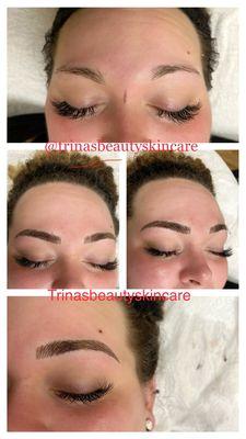Microblading before &after as you see the eyebrows looking fuller and defined that enhance her beauty :)