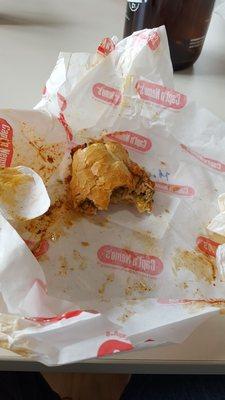 Remnants of the turkey breast club before it was consumed.