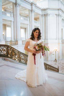 Wedding day makeup and hair styling services for San Francisco city hall ceremony. Photo by Rachel Levine Photography