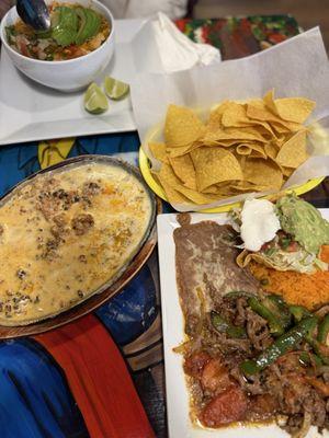 Lunch fajitas and queso