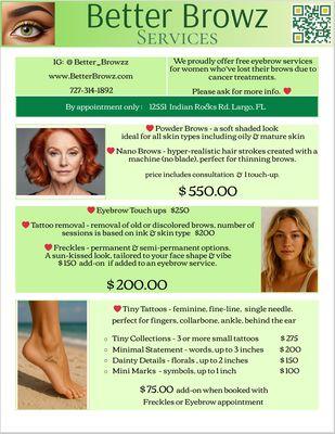 Check out our service menu. Please note, touch-ups are $275 in 2025 (not $250)