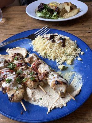 Chicken Kabob, hummus, and quinoa.