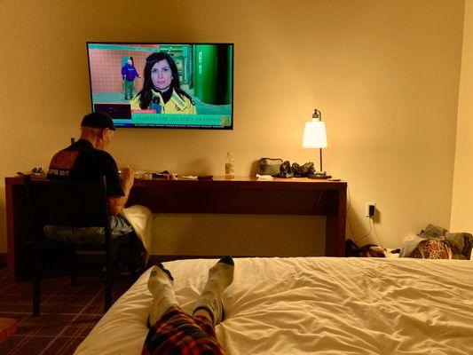 Glued to the news - while eating take out from wonderful restaurants on Santa Monica