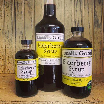 Elderberry Syrup with local honey and our award winning apple cider vinegar.