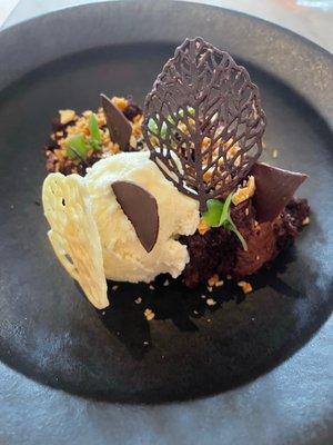 Chocolate sponge cake w/ basil ice cream